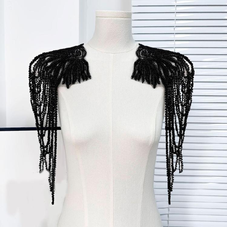 Pair Of Sequins Fringe Shoulder Patches For Party Attire Comfortable Long Wear Decorative Accent