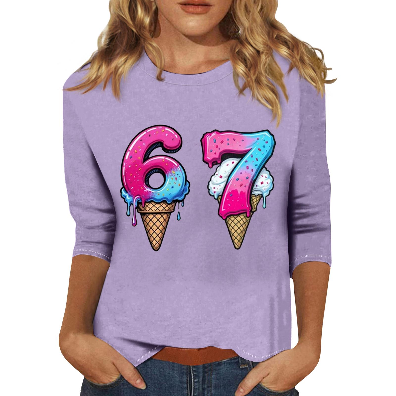 

Женская модная повседневная футболка с принтом и рукавом три четверти S фиолетовый