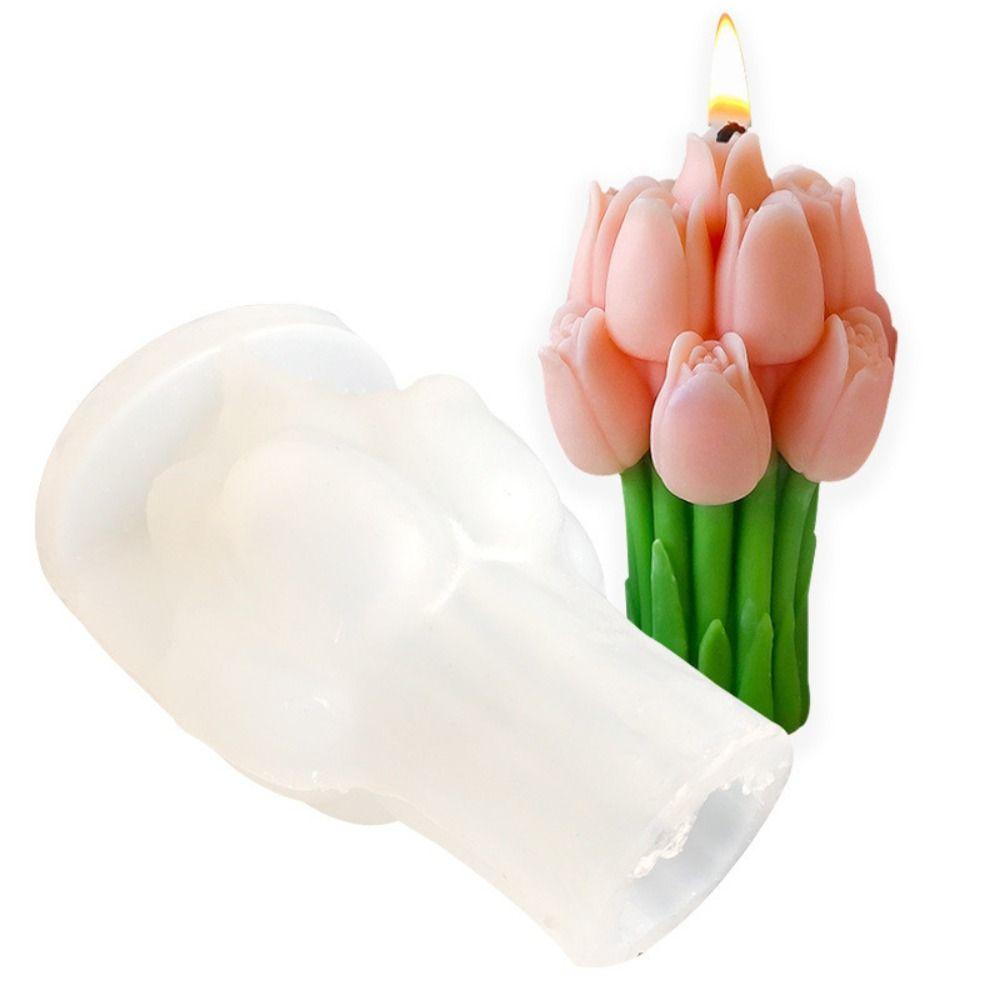 Reusable Tulip Bouquet Candle Molds DIY Handmade Soap Craft Silicone Soap Mold 3D Flexible Silicone Soap Making Mold