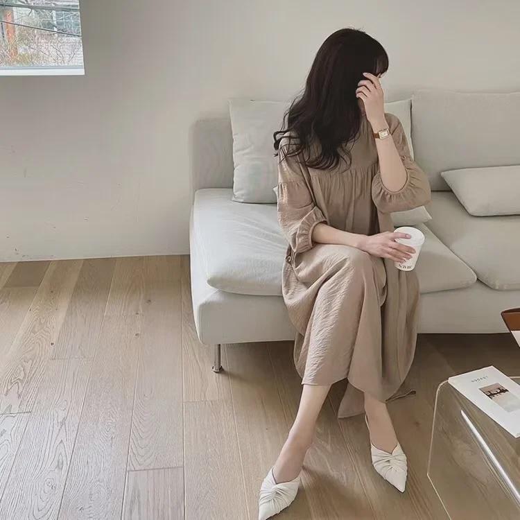 2024 Summer Chic Korean V-Neck Lace Lantern Sleeve Dress