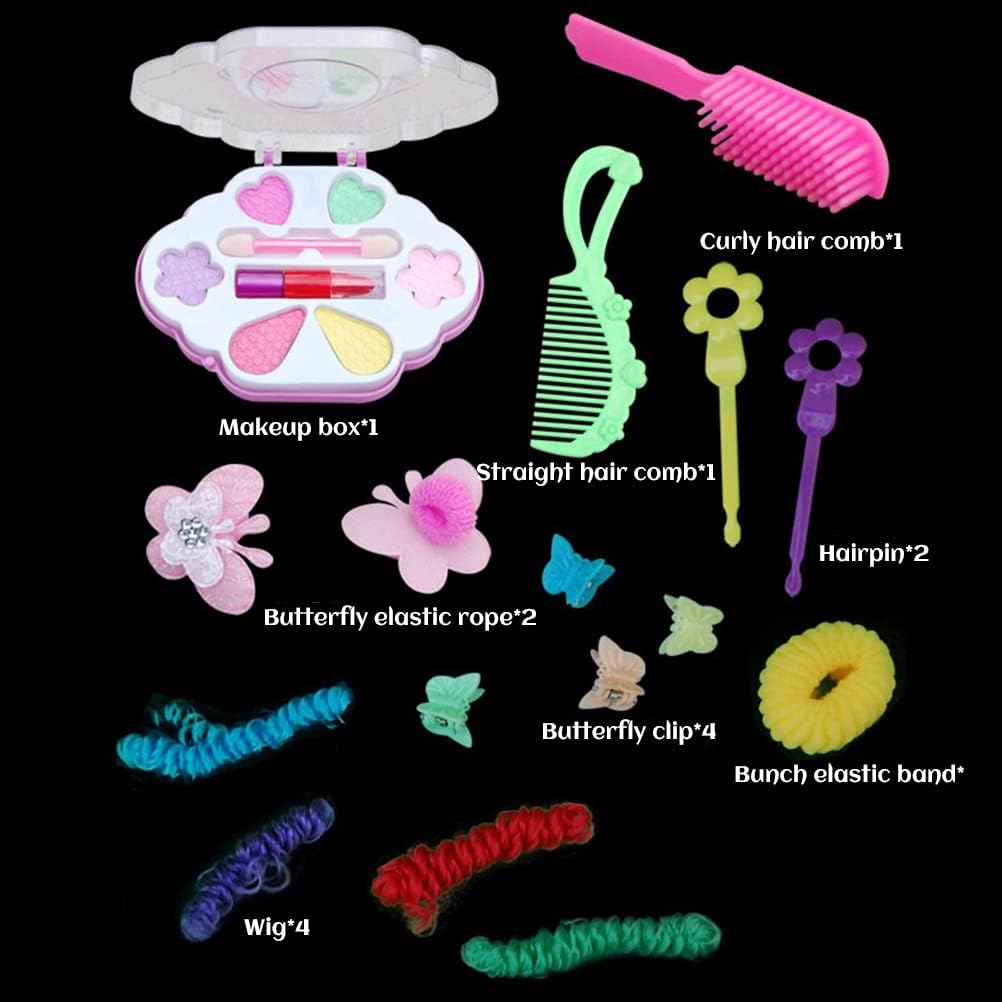 Makeup Pretend Playset for Girls - 17Pcs Hairdressing Styling Head Doll Makeup Toy Educational Toy Gift -B