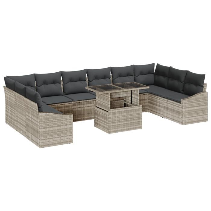 VidaXL Ensemble de canapés de jardin 11 pièces avec coussins en poly rattan gris clair 3349078