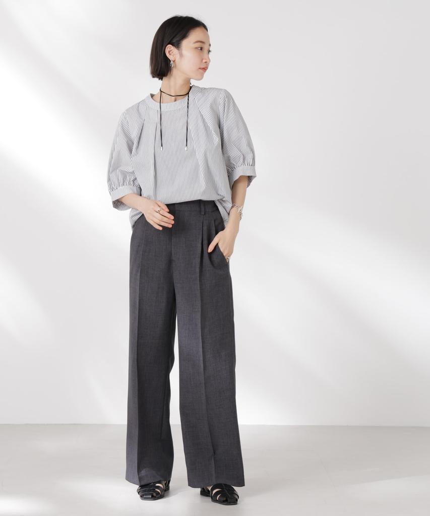 Nano Universe Volume Sleeve Tuck Size F Pattern Women's Blouse, (360cm), 1, 673-5121326