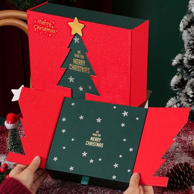 Yousheng Christmas Gift Box Xmas Eve Red Gift Box with Tree Pattern Presents Wrapping Container for Holiday Decoration
