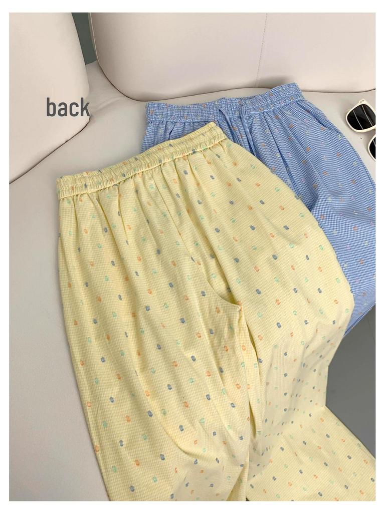 Women's High Waist Polka Dot Wide Leg Pants - Yellow