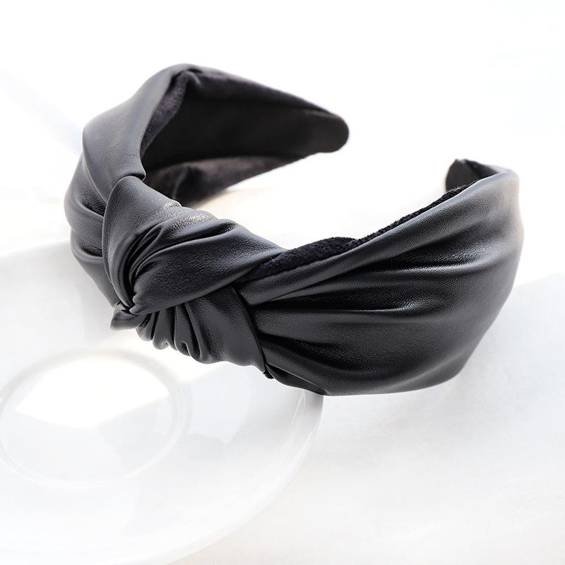 Exquisite Stirnbänder aus synthetischem Leder und Flanellstoff mit Knoten für Damen, lässig, zum Einkaufen, für Partys, Kopfschmuck für Herbst und Winter