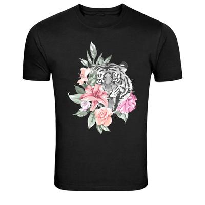Blumen Tigerkopf Botanisches Wildtier Grafik T-Shirt
