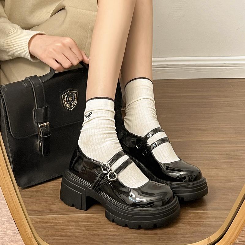 Black Mary Jane Women's Shoes Small Height Increase Small Leather Shoes Women's Platform Single Shoes High Heels