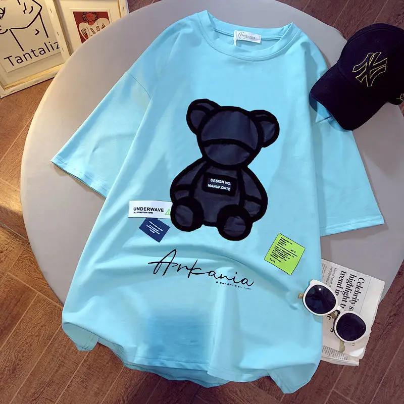 Women's T-shirts Harajuku Girls Plus Oversize Tops O-neck Short Sleeves Loose Summer Tshirt Embroidery Bear Tshirt Tees