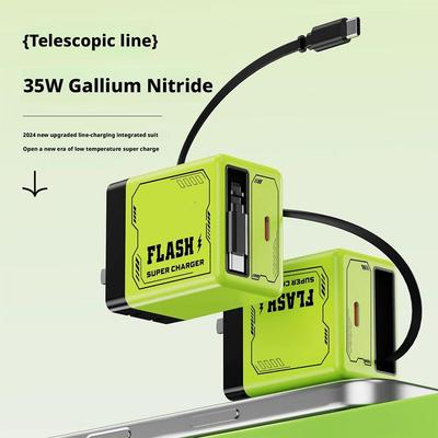 120W Typ C Schnelllade-Ladegerät Typ-C-Anschluss+Einziehbares Typ-C-Datenkabel Handy-Ladegerät für iPhone Huawei Samsung Xiaomi Tablet