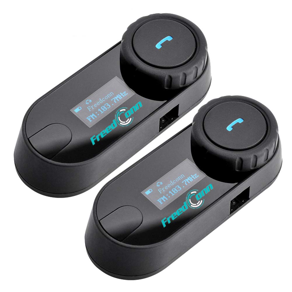 

FreedConn Motorcycle Helmet Bluetooth Waterproof Bluetooth Intercom with 800M LCD Simultaneous FM Radio of TCOM-SC Headset, Range, Screen, Two-Person