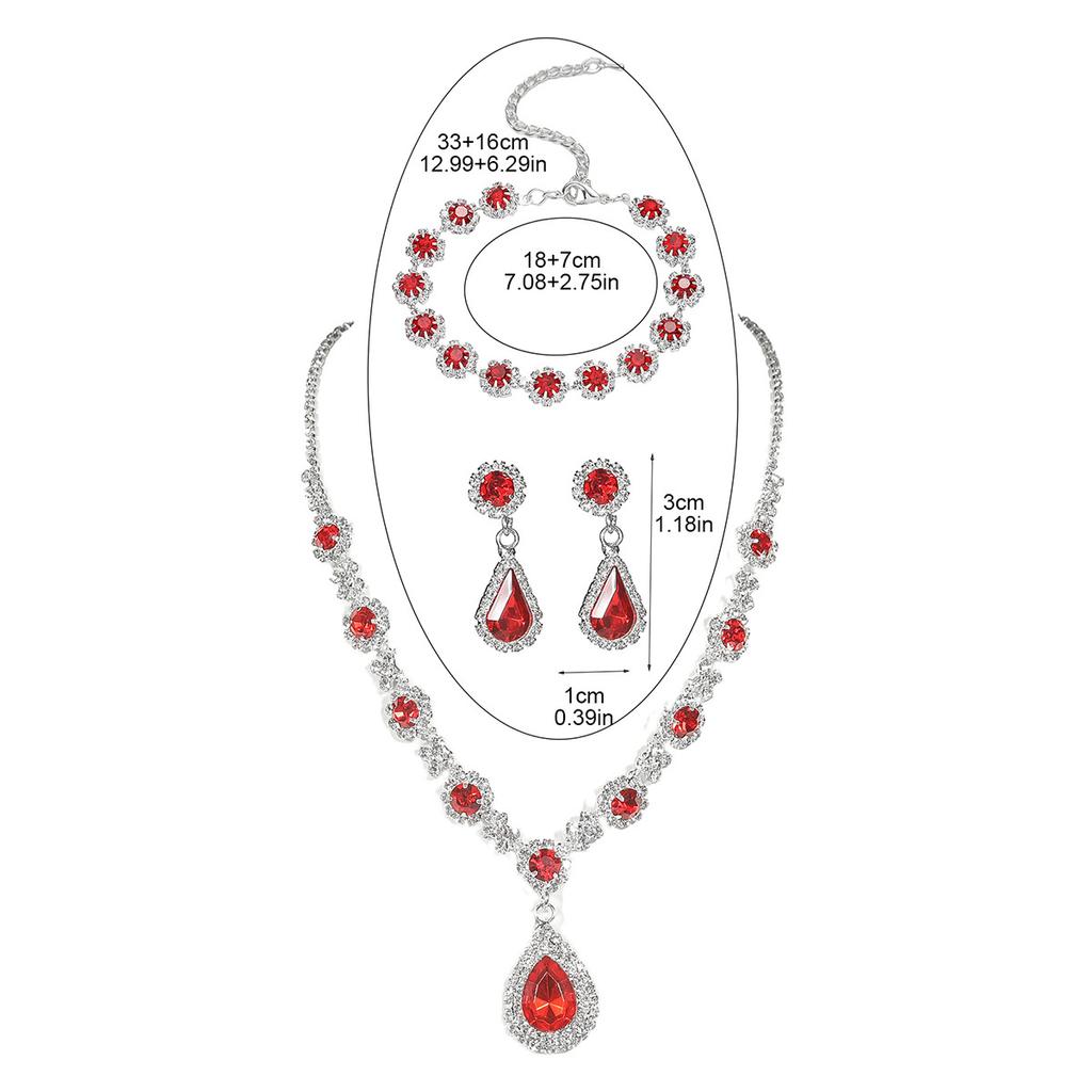 Luxury Sparkling Diamond Exquisite Necklace Earrings Bracelet Three-piece Fashion Water Drop Bridal Jewelry Set