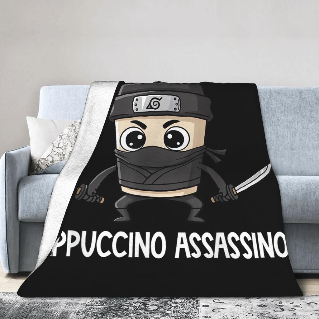 Italian Brainrot Characters Cappuccino Assassino Flannel Blanket Soft Durable Throw Blanket for Graphic Bedspread Sofa Bed Cover