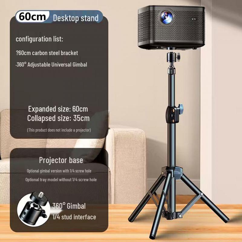 Compact Desktop Projector Stand with Adjustable Bedside Tripod and Alloy Tray