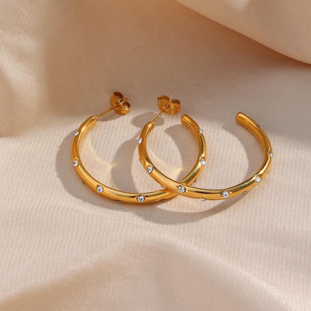 Drop Shipping Colorful Zircon Statement Earring 18K Gold Plated Stainless Steel Hoop Earring