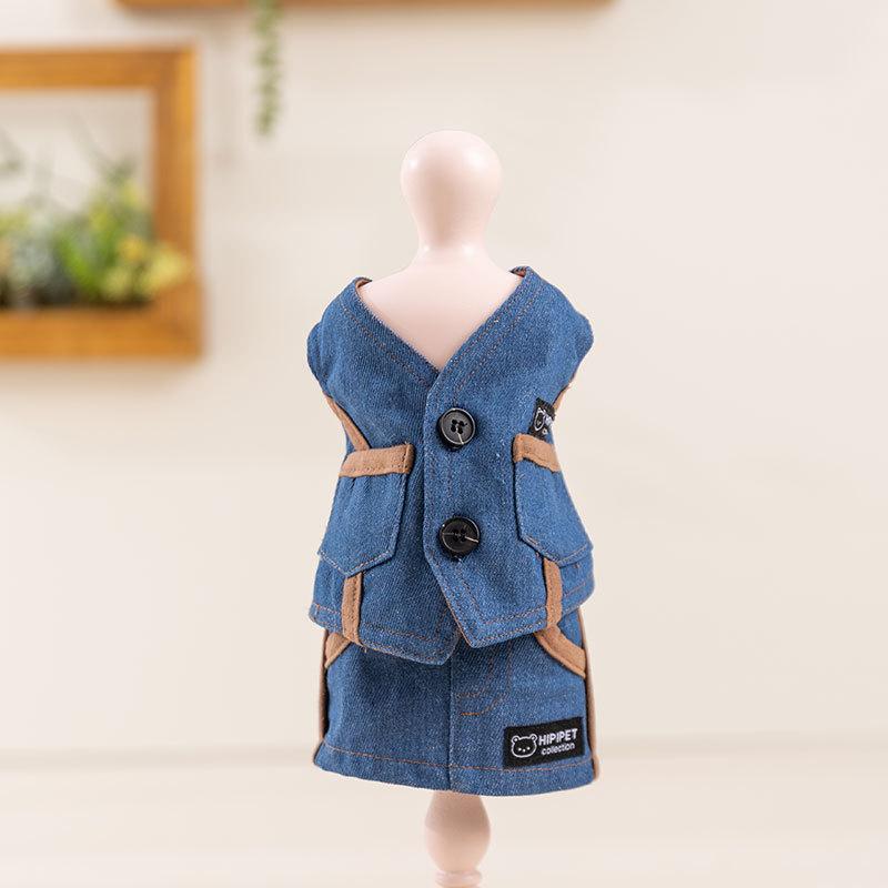 

25 years of new spring and summer dog clothes, small and medium-sized dog denim two-piece vest, Teddy Pomeranian pet clothing XL (recommended weight 11-7.5 kg)