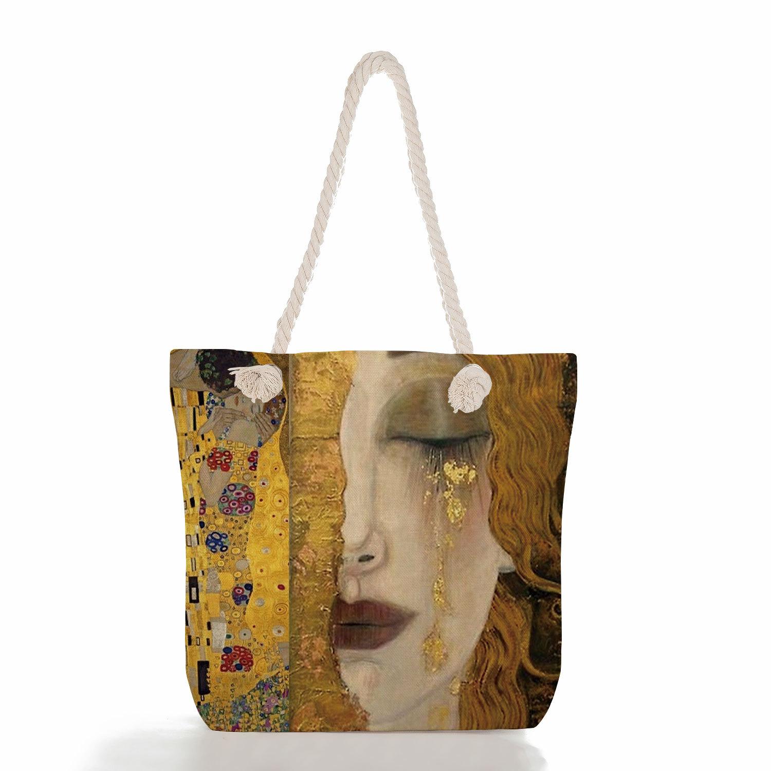 Oil painting of a person print thick rope single-shoulder beach bag 7217 KTB