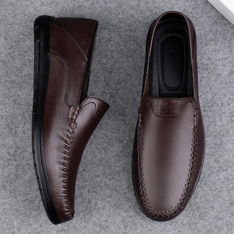 Fashion Genuine Leather Men Casual Shoes Luxury Brand Formal Man Loafers Moccasins Breathable Slip On Flats Handmade Boat Shoes