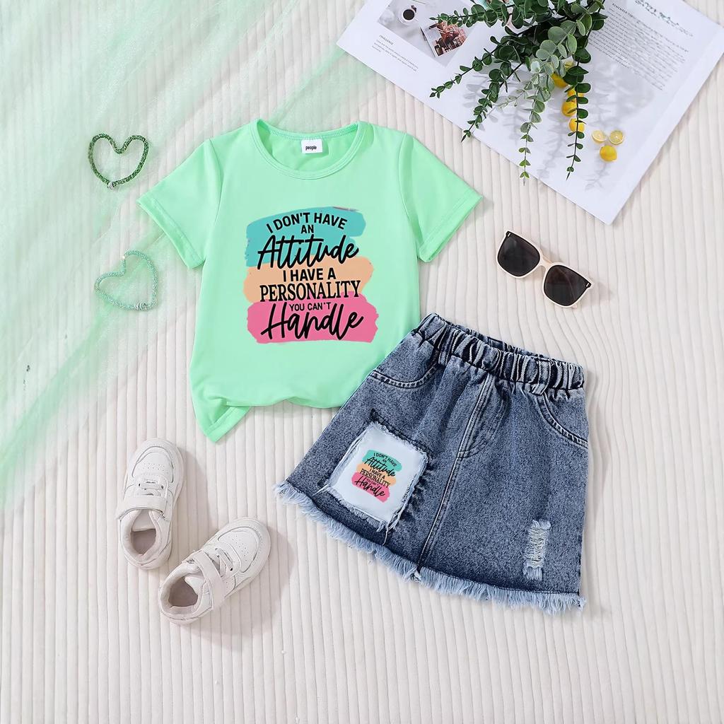 Girls' Casual Denim Skirt Sets - Stylish Children's Clothing Set