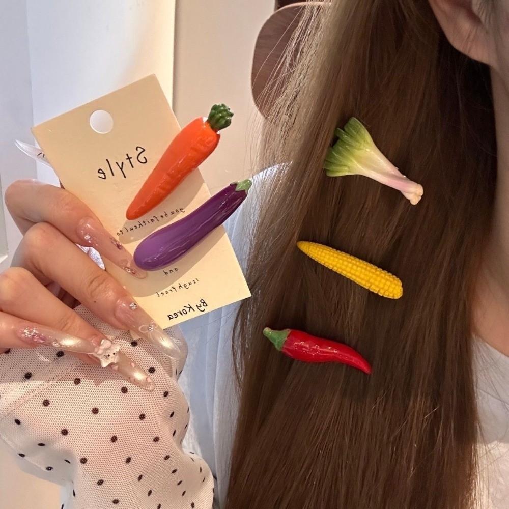 6Pcs/Set Realistic Vegetable Shape Food-Shaped Hairpin Novelty Side Hair Clips Bangs Flyaway Hair
