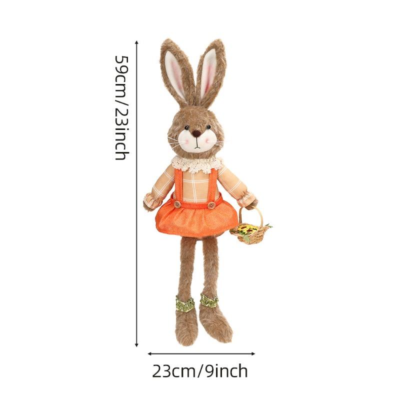 Easter Bunny Figurine Holding Flower Basket and Carrot Creative Cute Rabbit Statue Spring Farmhouse Home Table Decor Ornament