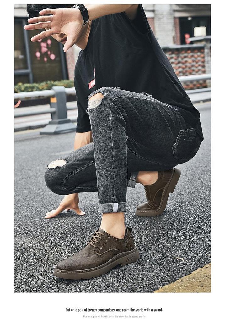 Men's Leather Outdoor Work & Hiking Casual Boots - Low-Top, Big Head Martin Style, Ideal for Spring & Autumn