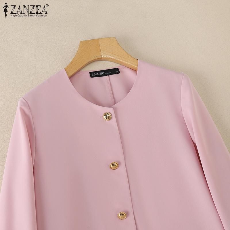 ZANZEA Women Casual Round Neck Loose Long Sleeve Blouse