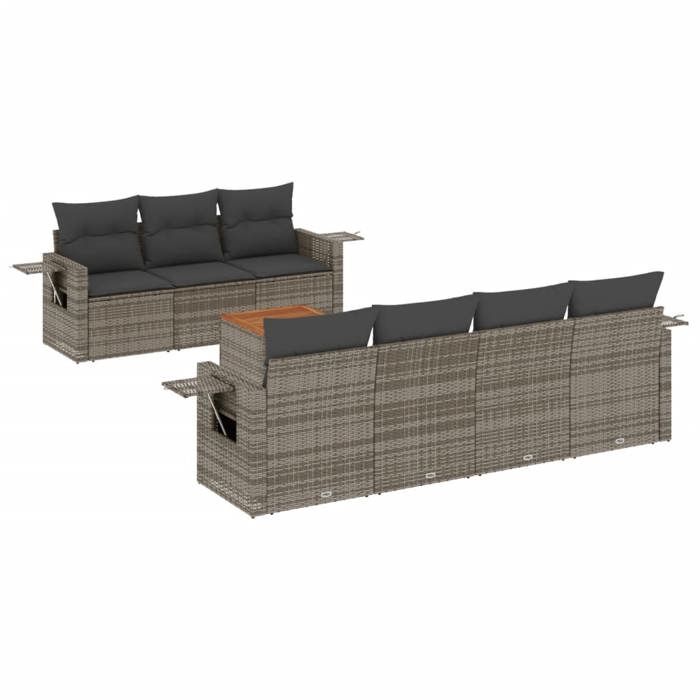 VidaXL Salon de Jardin avec Coussins 8 pcs, Canapés de Terrasse, Ensemble de Meubles de Patio, Mobilier d'Extérieur, Gris 3224471
