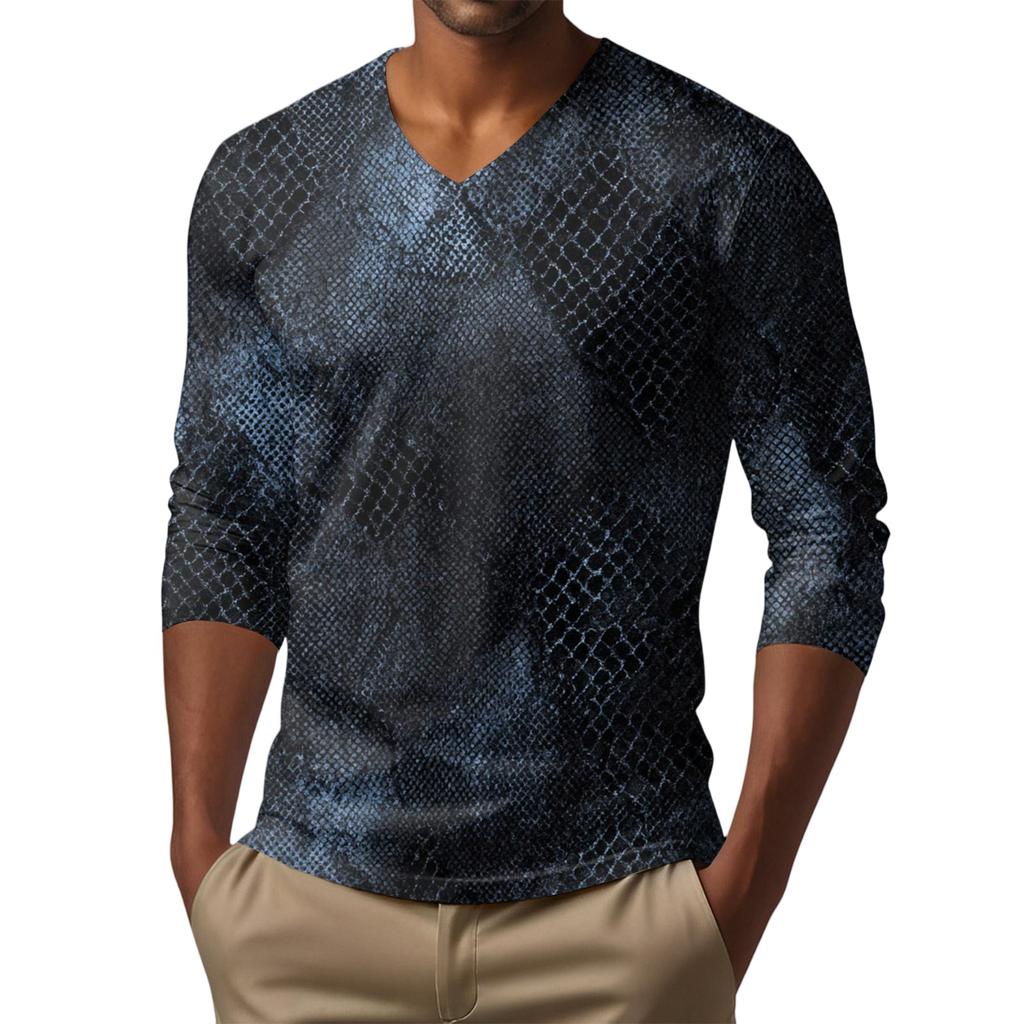 Ανδρικό T-shirt Τοπ με V λαιμόκοψη, casual μόδα, με τύπωμα, μακρυμάνικο