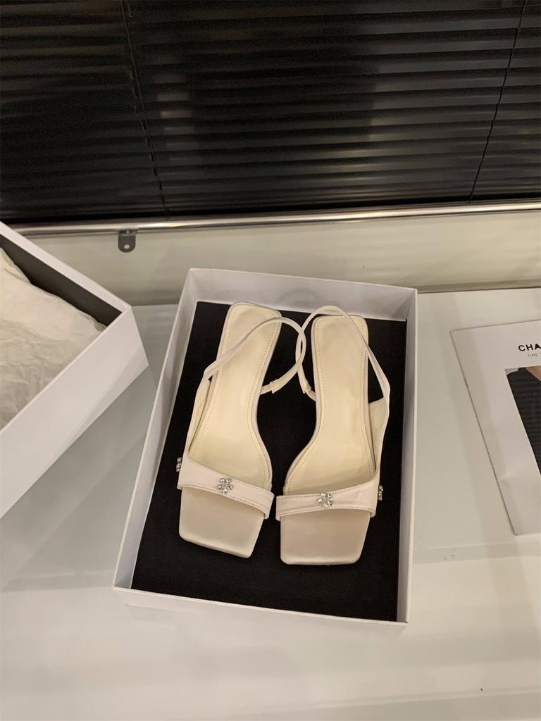 Niche Black High Heels with Sandals Fairy Shoes Temperament Rhinestone with Skirt Shoes