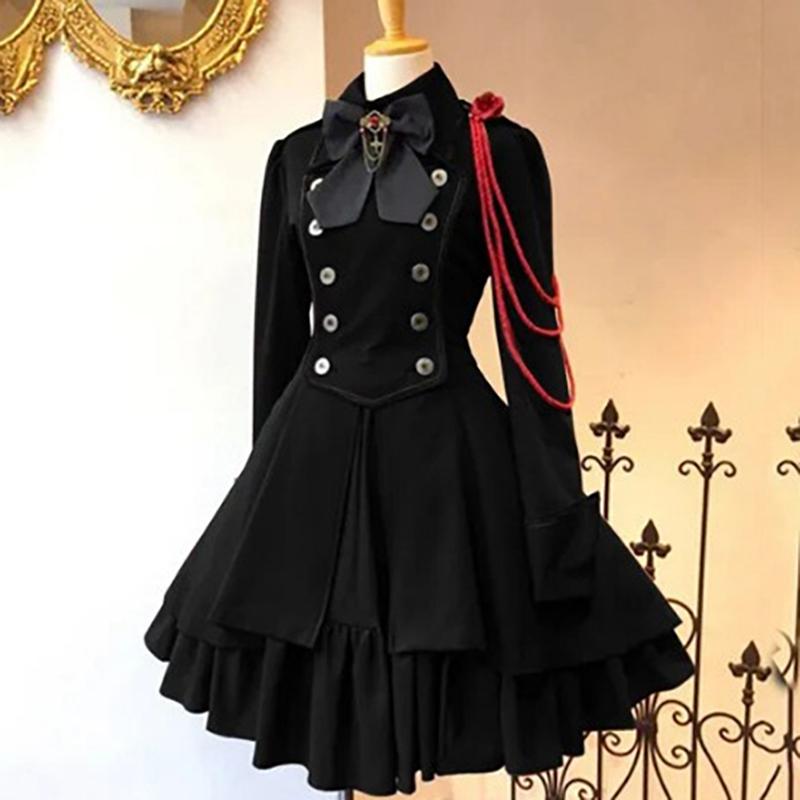 Renaissance Retro Bow Long Sleeve Ruffle Cosplay Dress