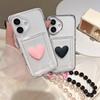 For iPhone 15 Pro Max 16 Plus 14 Protection Heart Love Texture Bracelet Protector Mobile Phone Case Card Slot Plastic Cover