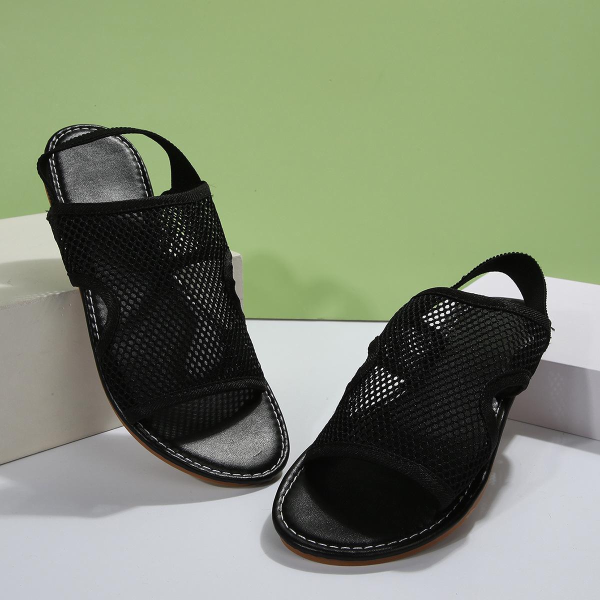 

Женские ультра-дышащие сетчатые сандалии без шнуровки, новые летние повседневные сандалии с дышащей сеткой на плоской подошве, пляжная прогулочная обувь 44 чёрный