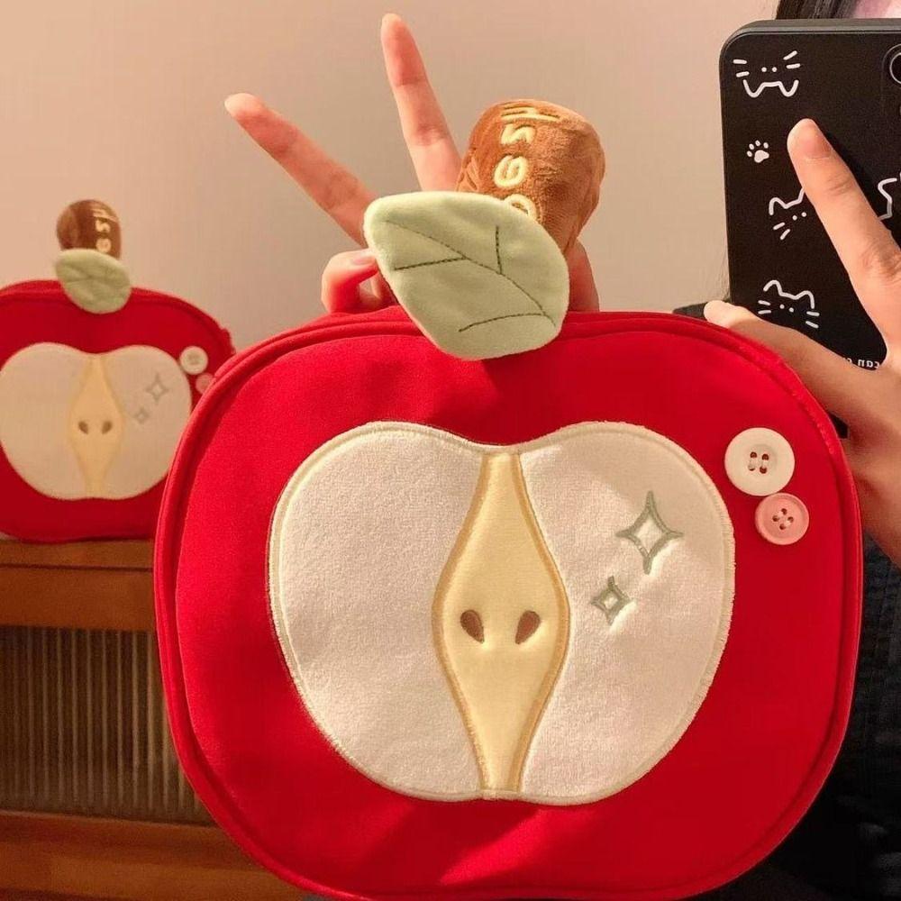 Cartoon Portable Fruit Makeup Bag Red Velvet Travel Cosmetic Bag Handle Large Capacity Storage Bag Travel