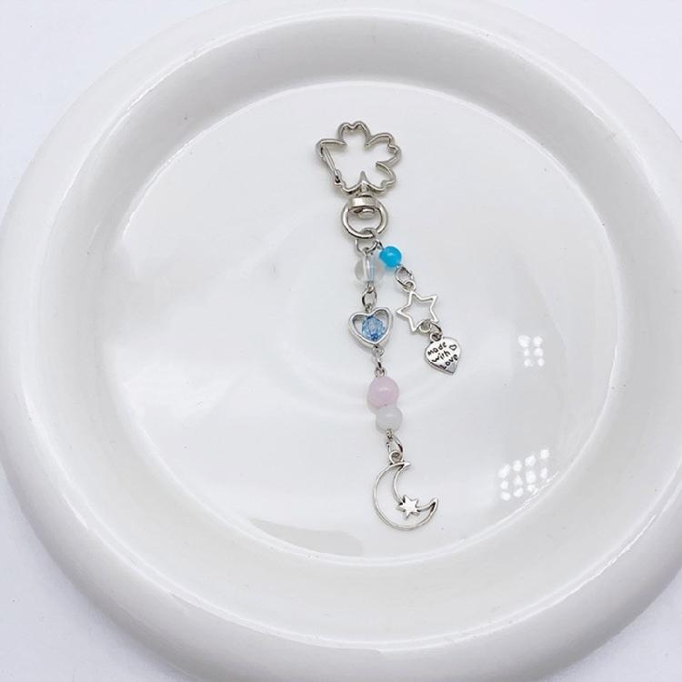 Elegant Beaded Keychain Phone Charm Bow Star Heart Moon Flower Keyring Pendant