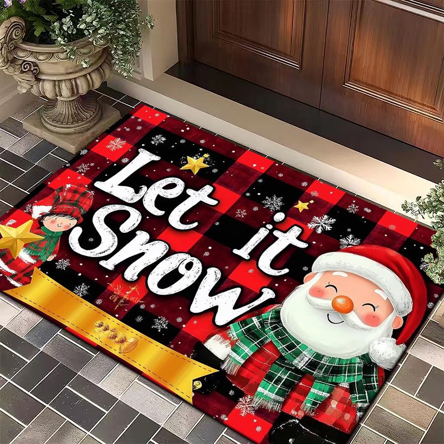 Cartoon Christmas Knit-Style Non-Slip Velvet Floor Mat: Dirt-Resistant Bathroom or Entrance Decor