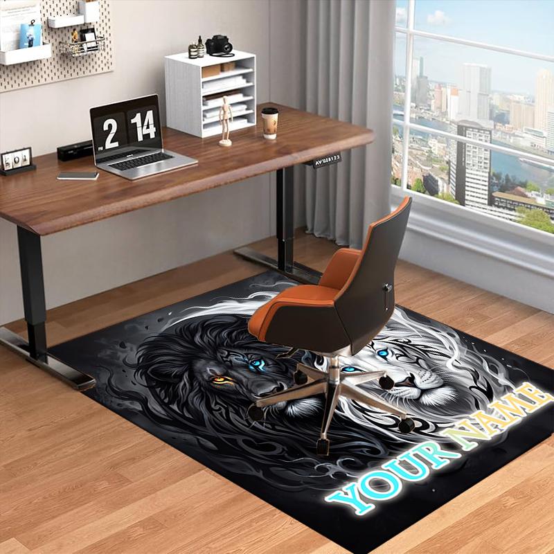 1PC Custom Name Yin-Yang Lion Spirit Theme Floor Mat Ideal for Living Room, Game Rooms, Office, Bedroom,Floor Mat Playful Design