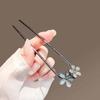 New Blue Crystal Double Flower Butterfly Hair Stick For Women Vintage Metal U-shaped Hairpin Hair Bun Hair Jewelry Accessories