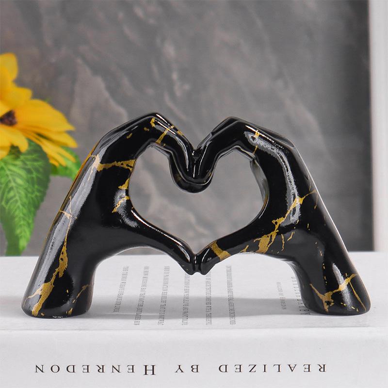 Water Transfer Small Love Gesture Sculpture, Resin Craft Ornament for Home, Bedroom, Living Room and Entryway Desktop Decoration