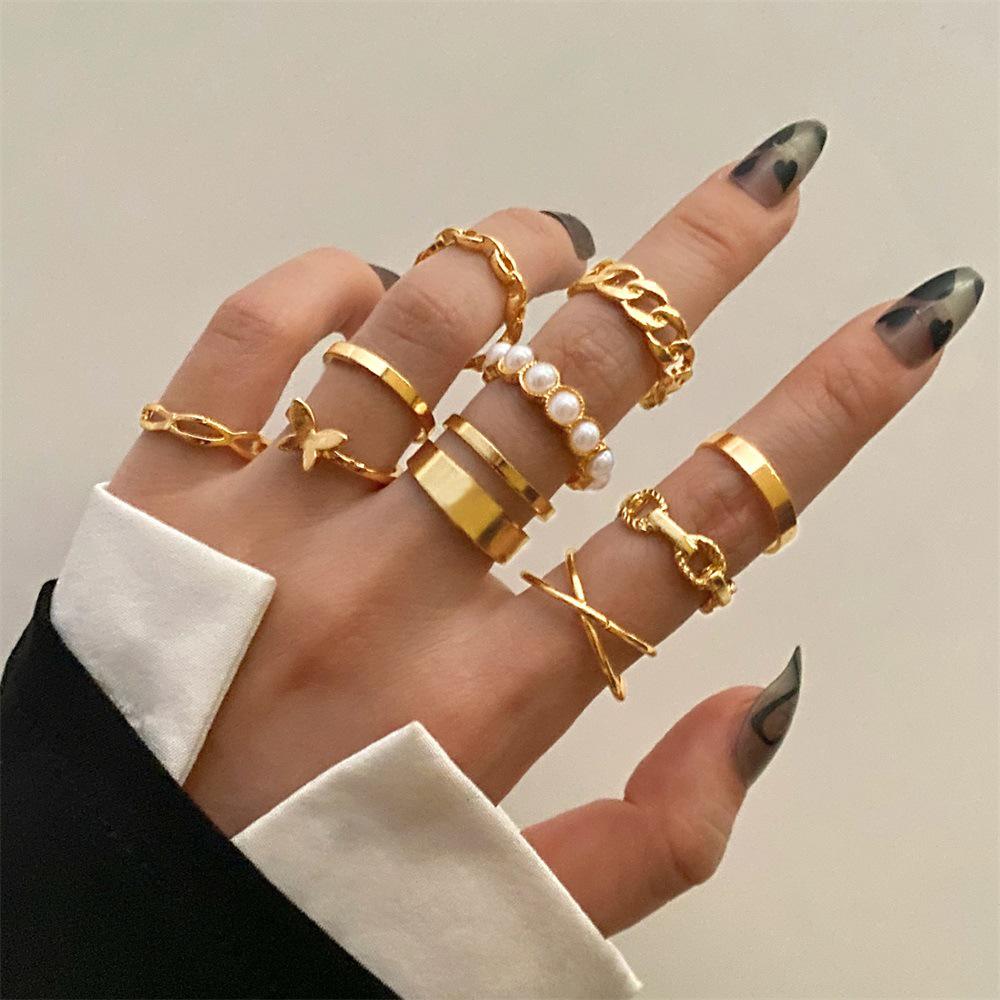 Mushan Women's Multi-Joint 22-Piece Heart & Butterfly Ring Set