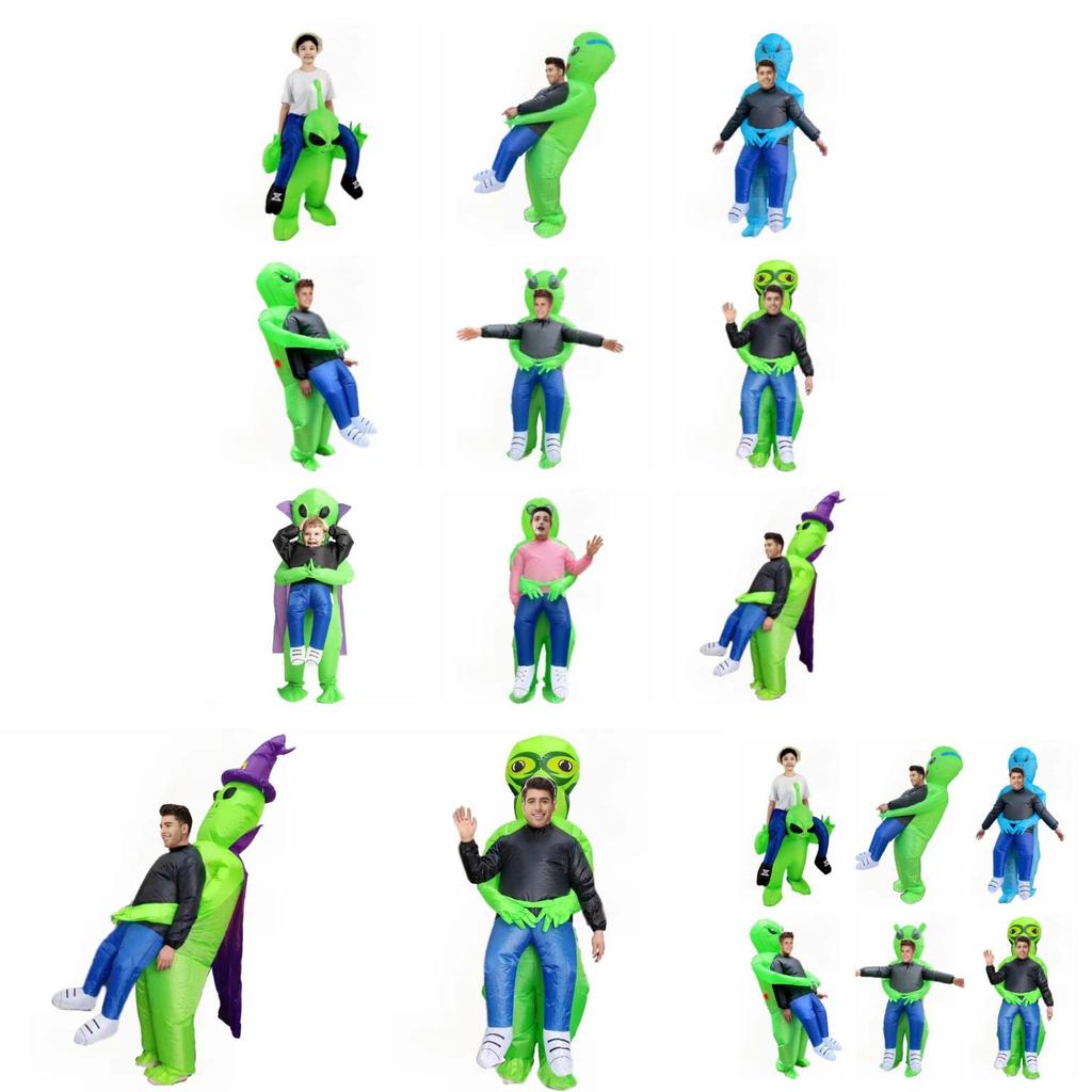 Aufblasbares Alien-Kostüm für Halloween mit lustigem Zeichentrickfiguren-Design in grüner Farbe