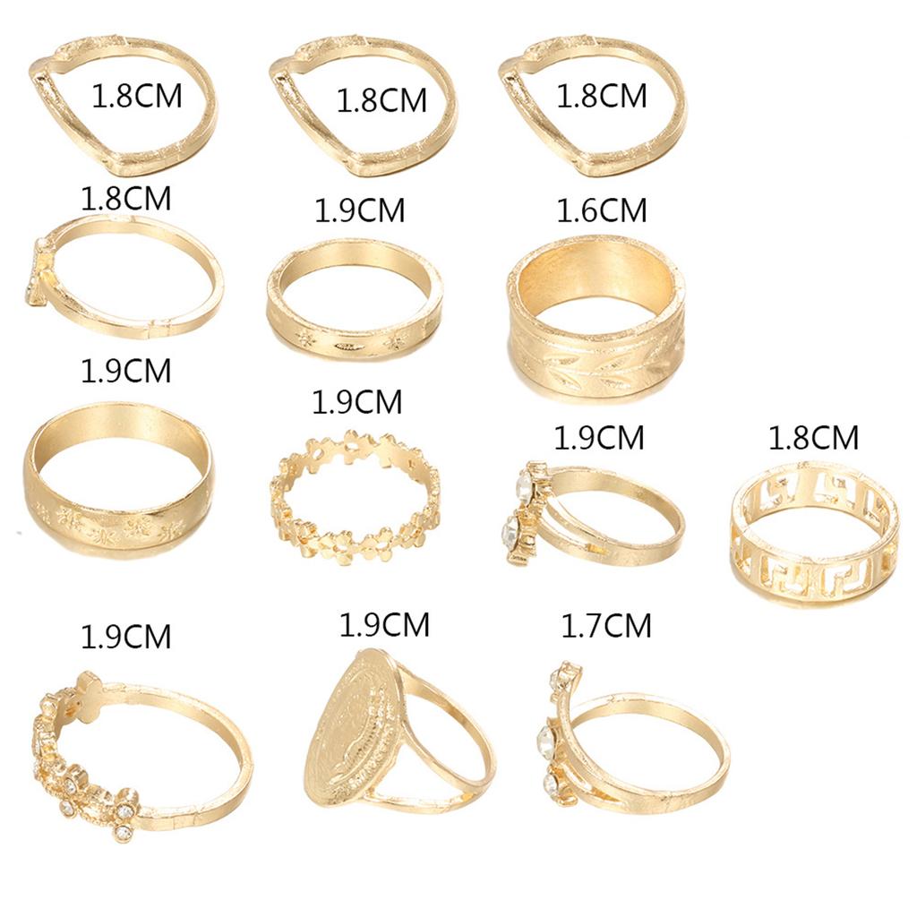 13-piece Set of Ladies' Rings - Simple Virgin Mary Pattern Joint Rings - Small Flowers and Leaves - 13-piece Set of Ring Finger Rings