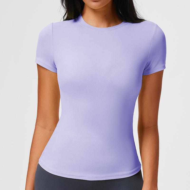American front shoulder sports T-shirt female slim fit fitness top breathable high elastic running yoga clothes short sleeves