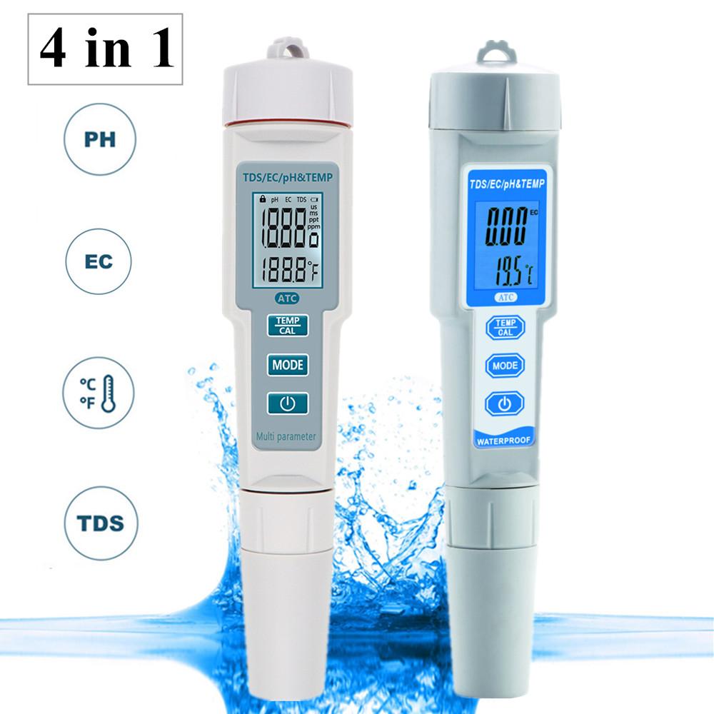 4 in 1 Water Quality Meter PH TDS EC Temp Tester Waterproof PH Meter ATC Water Detector for Pools Drinking Water Aquariums