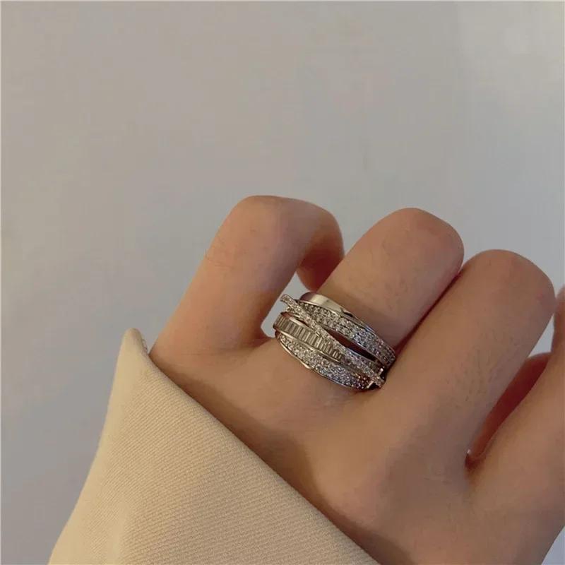 2025 Silver Color Rhinestone Ring Multi-layer Winding Rings for Women Wedding Full Zircon Finger Rings Fashion Jewelry Gifts