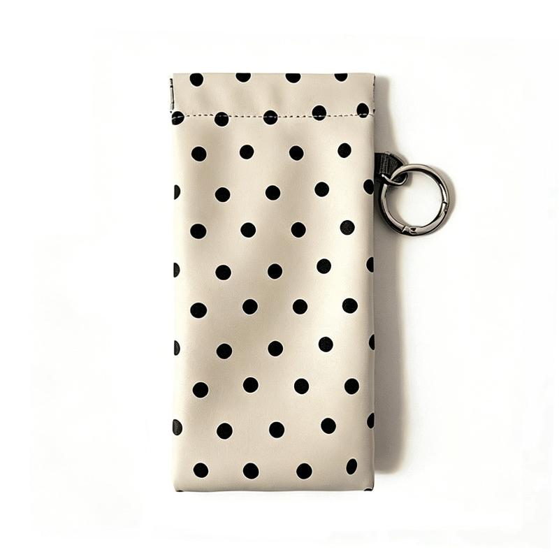 Polka Dot Eyeglass Pouch with Keychain Portable Anti-Scratch Glasses Case for Students School Daily Carry