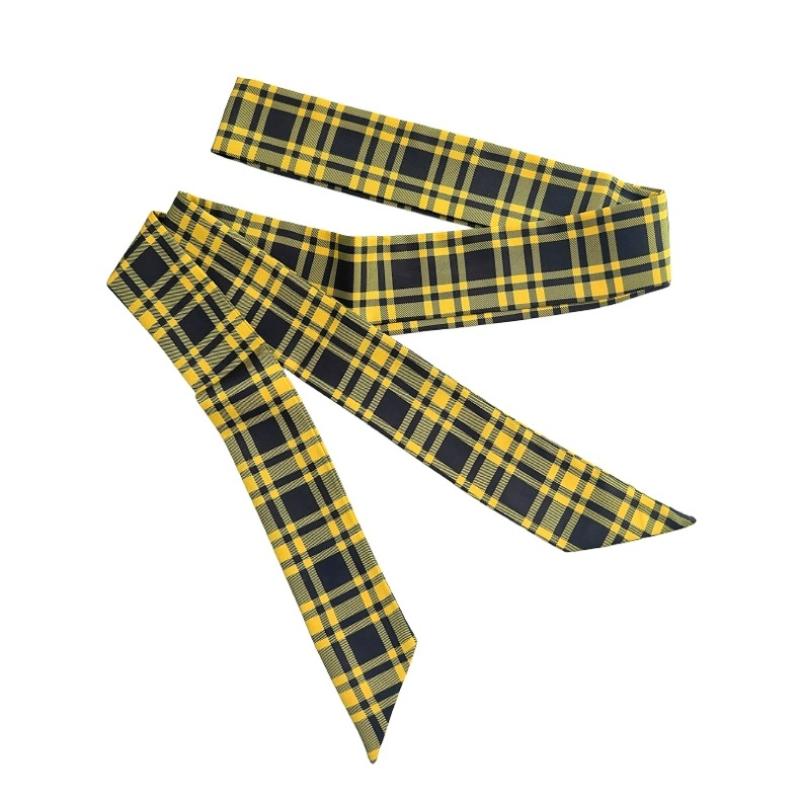 Cinto de Cintura Xadrez Longo e Fino Com Gravata Jeans Cachecol Acessório Decorativo Personalidade Tendência Faixa de Cabelo Acessório da Moda