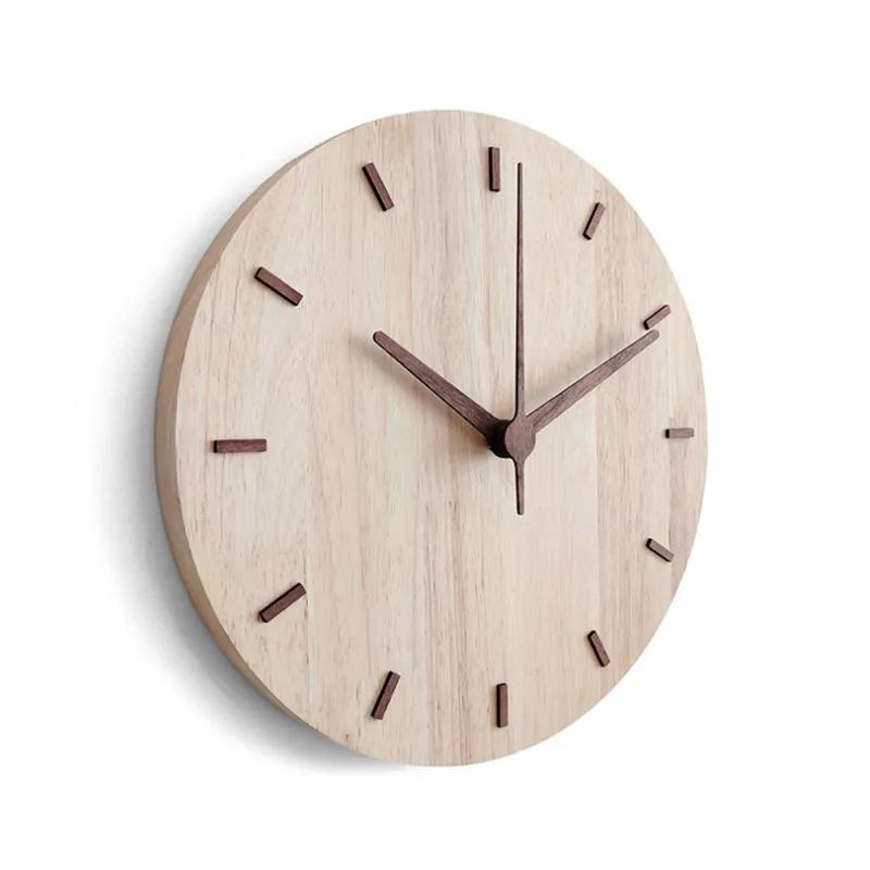 Decorative Clock Creative Nordic Simplicity No Drilling Solid Wooden Walls Clocks Home Livings Rooms Wall Clock Living Room Bedroom Decoration Layout