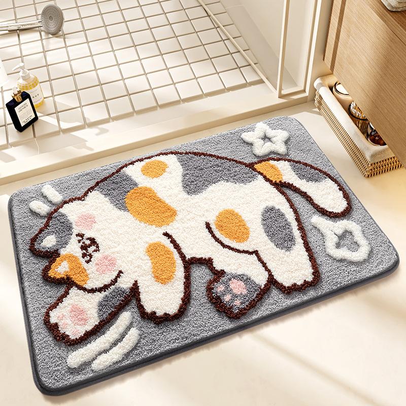 New Cartoon Bathroom Floor Mat with Strong Water Absorption, Household Flocking, Toilet Floor Mat, Living Room, Bedroom Door Mat