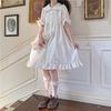 Lady Lazy Lolita Short Sleeve Round White Dress, Collar, Knee-Length, (L)